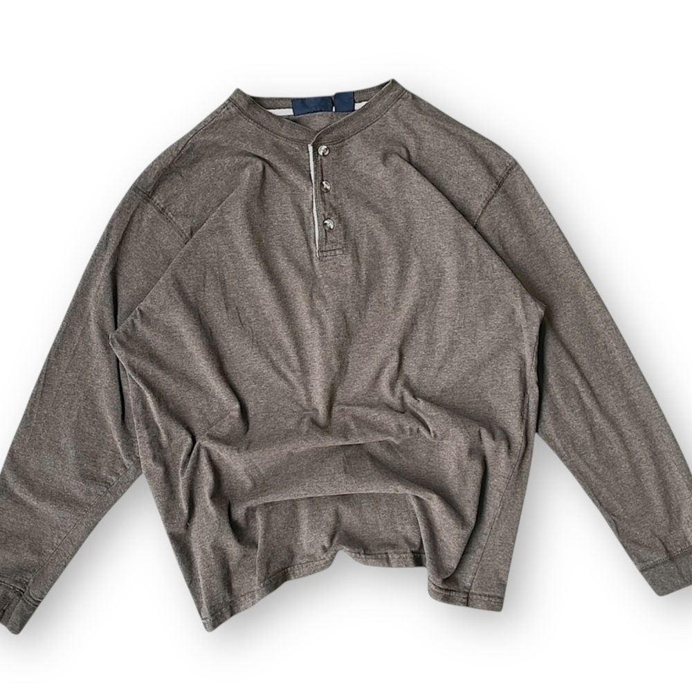 Vintage Basic Editions Long-Sleeve Henley Shirt - Taupe Brown